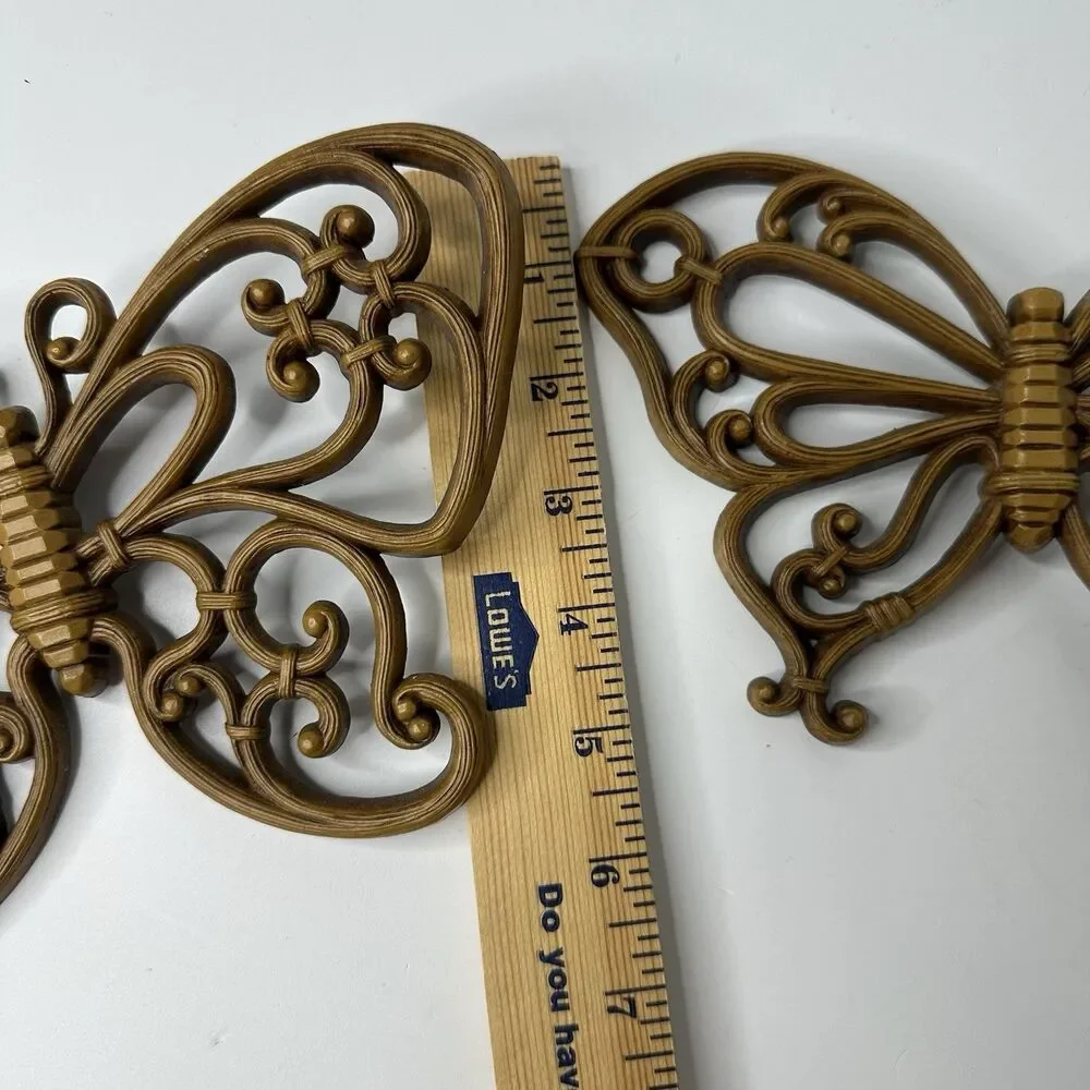 Vintage Syroco Homeco Butterfly Wall Hanging Set Of 2 Brown Decor Plaque‎ MCM